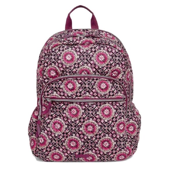 Vera Bradley Raspberry Medallion Iconic backpack Large Tech Laptop NWT - Picture 3 of 10